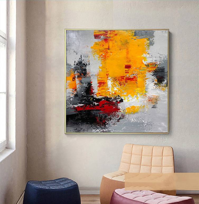 Yellow Hand-painted Grey Abstract Painting Abstract Canvas Artwork 2HM0Q